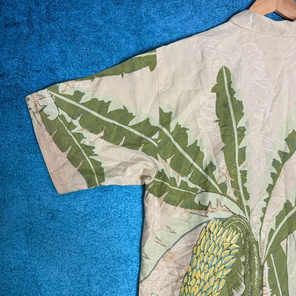 Tommy Bahama Silk Shirt Men’s M Beige Green Floral VTG Button Up Casual Aloha - Picture 13 of 16